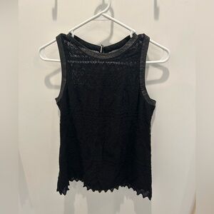 Nanette Lepore Black Lace Genuine Leather Trim Tank Top Size 6
